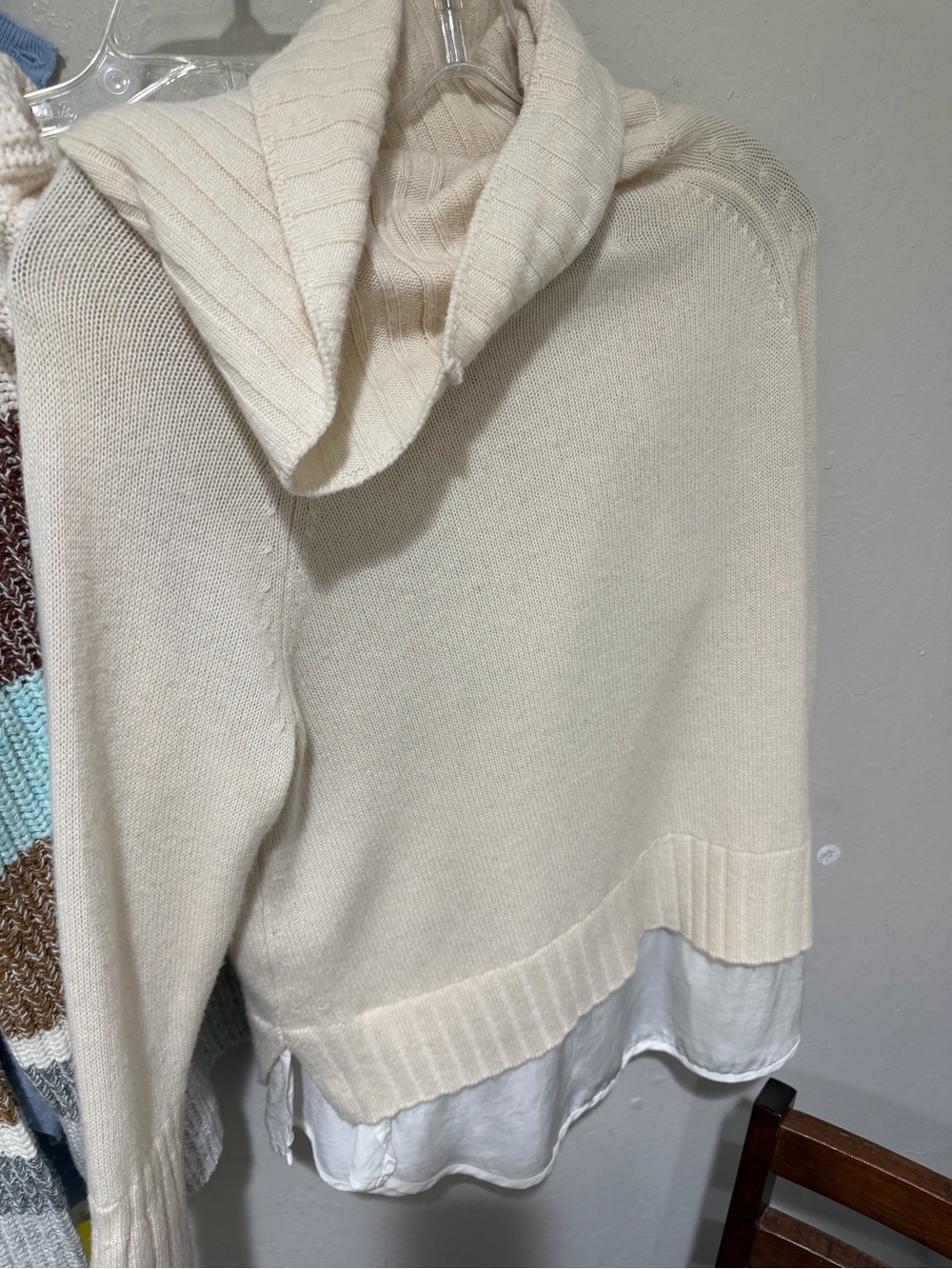 Brochu Walker Cream Cowl-Neck Layered-Hem Sweater